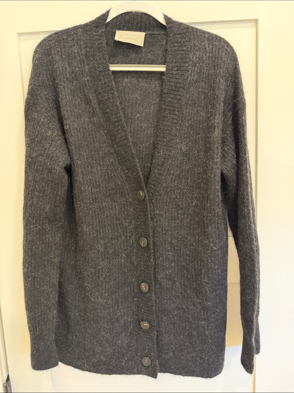 Everlane Alpaca Merino Wool Blend V-Neck Button Front Cardigan Charcoal Gray Med